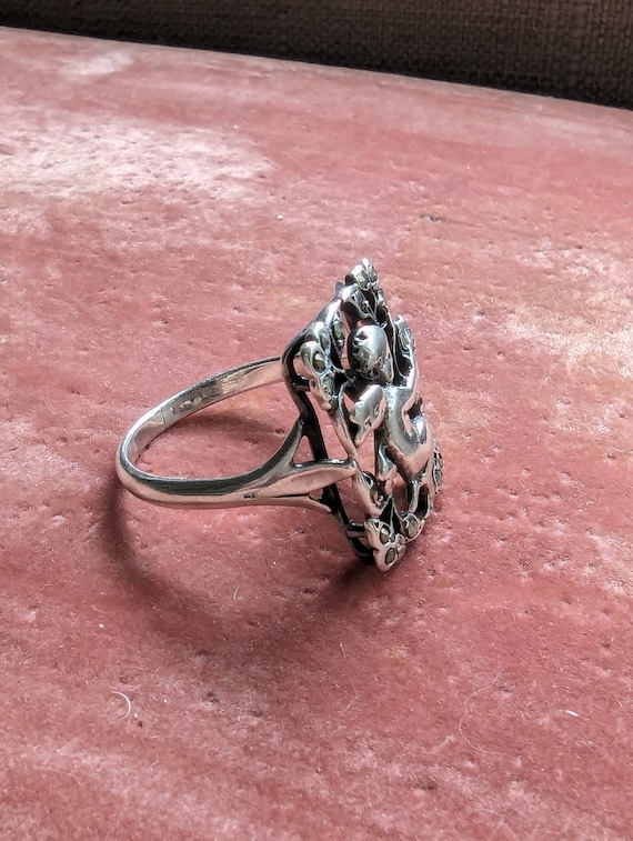 Antique Edwardian Sterling Silver Cherub Ring // … - image 2