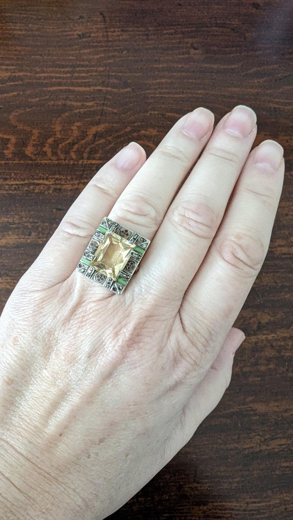 Antique Art Deco Citrine Ring // with Enamel and … - image 6