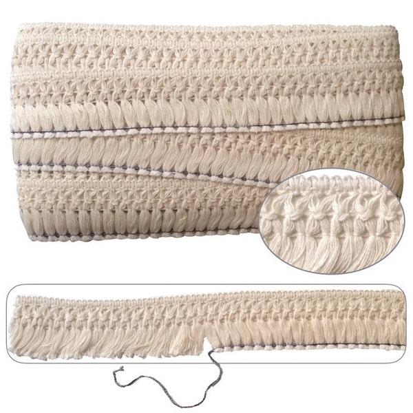 Cream Lattice Header Cotton Tassel Fringing 1mt - 25yd card