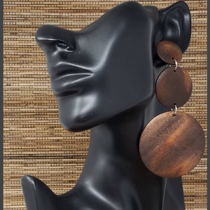 Brown Earrings Brown Wooden Earrings Brown Wood Earrings Brown Dangle Brown Circle Earrings Rasta Earrings Ethnic Earrings Brown image 1