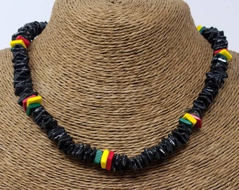 Black Puka Necklace - Rasta Necklace - Jamaican Style - Rasta Puka - Puka Shell Necklace - Puka Shell Choker - Sea shell Necklace Hawaiian