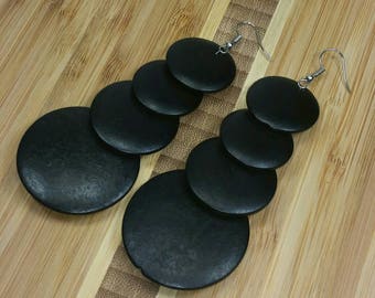 Black Earrings - Black Wooden Earrings - Black Wood Earrings - Dangle Earrings - Black Circle Earrings - Gift for her - Ethnic Earrings