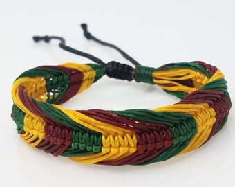 thumbnail image 2 of Handmade Rasta Braided Bracelet – Reggae Rastafari Wrap Cuff, Adjustable Boho Style 2 of 5