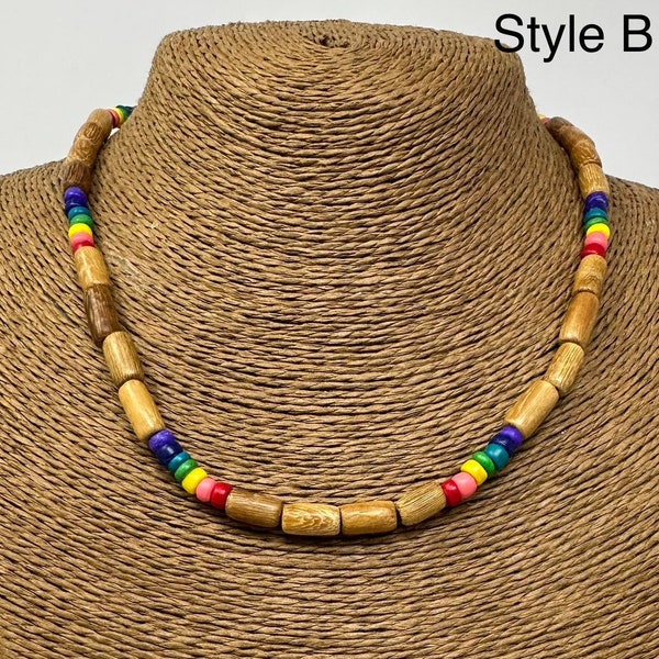 Brown Wooden Necklace - Rainbow Necklace -LGBT Necklace Gay Pride Necklace- Beaded Necklace Rainbow - Multicolour Necklace - Beach Necklace