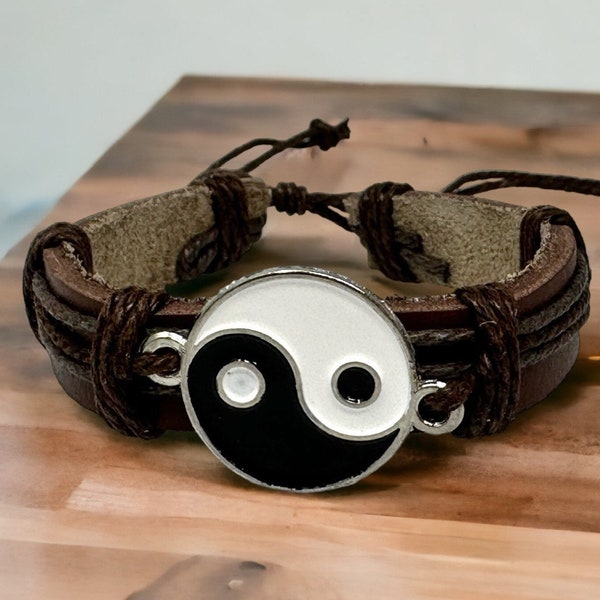 Yin Yang Leather Bracelet Ying Yang Bracelet Ying Yang Gifts Ying Yang Gift Black Leather Bracelet Martial Arts Gifts Yin Yang Symbol Cuff