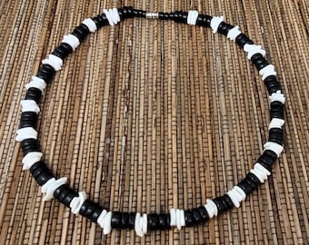 Black and White and Necklace, Puka Necklace, Black Puka Shell Necklace, Beach Necklace, Beach Choker Necklace, Hawaiian Necklace, Surfer