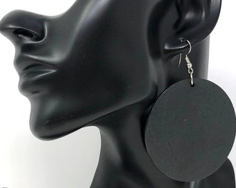 Black Earrings, Black Wooden Earrings, Black Wood Earrings, Black Circle Earrings, Geometric Earrings, Rasta Earrings, Black Moon Earrings