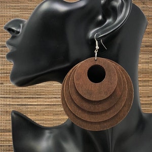 Layered Wood Earrings, Big Wooden Earrings, Huge Earrings, Big Wood Earrings, Brown Earrings Brown Wooden Earrings Multi Layer Wood earrings image 1