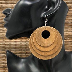 Layered Wood Earrings, Big Wooden Earrings, Huge Earrings, Big Wood Earrings, Brown Earrings Brown Wooden Earrings Multi Layer Wood earrings Light Brown