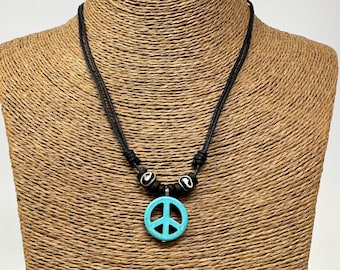 Turquoise Peace Sign Necklace, Hippie Necklace, Turquoise Peace Sign Charm, Peace Necklace hippie, Peace Pendant, Peace Necklace Men Women