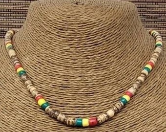 Rasta Necklace, Reggae Necklace, Wooden Necklace, Wooden Necklaces, Wood necklace, Jamaican Necklace Beaded, Brown Necklace, Africa Necklace
