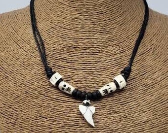JewelryVolt Adjustable Black String Necklace w/Abalone Shark Tooth for Men  Women