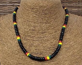 Rasta Necklace, Reggae Necklace, Wooden Necklace, Wooden Necklaces, Wood necklace, Jamaican Necklace Beaded, Black Necklace, Africa Necklace