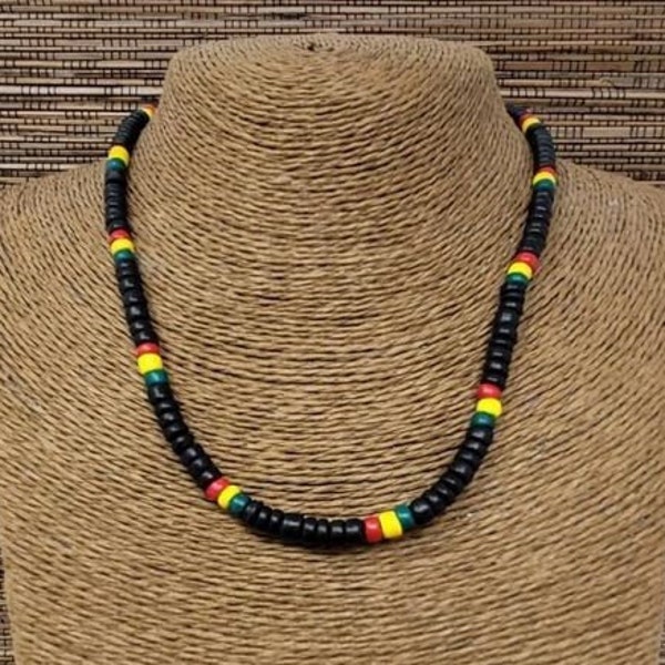 Collier rasta, collier reggae, collier en bois, colliers en bois, collier en bois, collier jamaïcain de perles, collier noir, collier africain