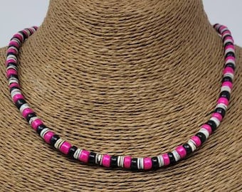 Black and Pink Necklace, Thin Puka Shell Necklace, Puka Necklace, Beach Necklace, Beach Choker Necklace, Hawaiian Necklace, Surfer Necklace