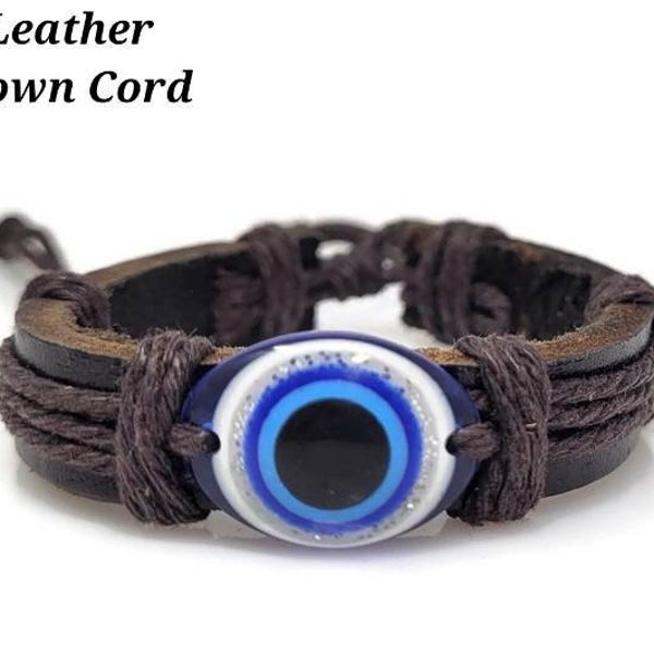Blue Eye Bracelet - Leather Bracelet - Protective Eye Bracelet - Good Luck Bracelet - Evil Eye Protection
