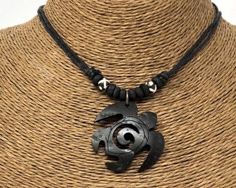 Collar de tortuga negra para mujer collar colgante de tortuga collar de tortuga colgante de tortuga collar de tortuga de madera tallada collar de tortuga Hawaii