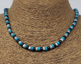 Black and Blue Necklace, Thin Puka Shell Necklace, Puka Necklace, Beach Necklace, Beach Choker Necklace, Hawaiian Necklace, Surfer Necklace