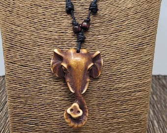 Brown Elephant Necklace - Indian Elephant Necklace - Brown Elephant Pendant and Black Cord