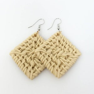 Rattan Earrings, wicker Earrings, wicker, square Earrings, Rattan, Boho, Statement Earrings, Woven, Bamboo Earrings, boho Earrings, handmade