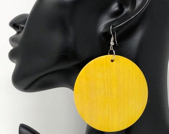 Yellow Earrings - Yellow Wooden Earrings Yellow Wood Earrings - Dangle Earrings - Yellow Circle Earrings-Geometric Earrings Ethnic Earrings