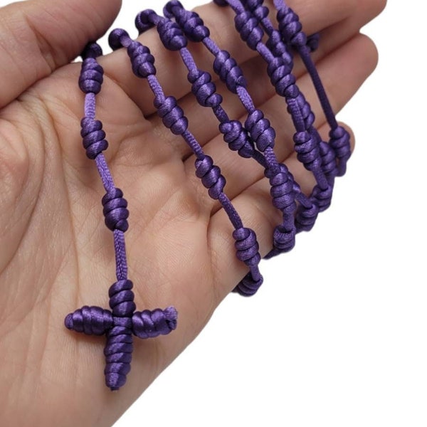 Purple Knotted Rosary - Purple Rosary Necklace - Purple Knotted Cross Rosary Purple Cord Rosary Handmade Rosary Purple Necklace Purple Cross