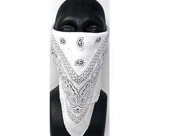White Bandana Mask, White Face Mask, White Cotton Face Mask