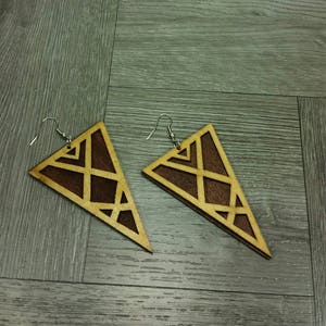 Brown Earrings - Brown Wooden Earrings - Brown Wood Earrings - Dangle Earrings - Brown Triangle Earrings-Geometric Earrings -Ethnic Earrings