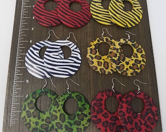 Animal Print Earrings - Wooden Earrings - Wood Earrings - Zebra Earrings - Leopard Earrings - Cheetah Earrings