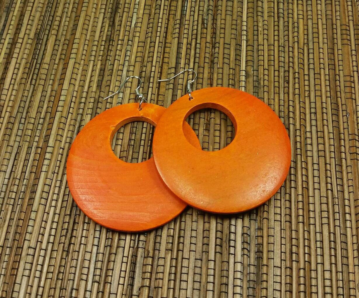 Orange Earrings Orange Wooden Earrings Orange Wood Etsy