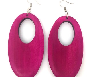 Pink Drop Earrings, Pink Wood Earrings, Pink Earrings Dangle, Pink Earrings Handmade, Pink Wooden Earrings, Pink Earrings Long Earrings Pink