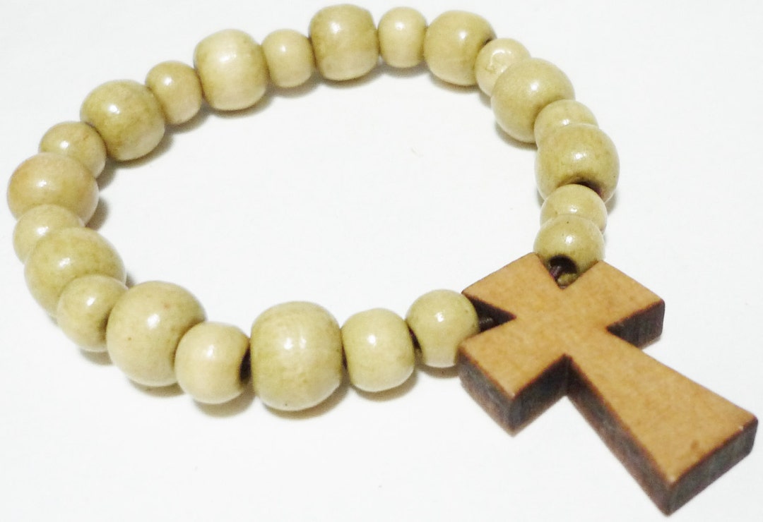Wooden Cross Bracelet Cream Color Bracelet With One Cross Etsy