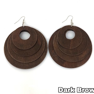 Layered Wood Earrings, Big Wooden Earrings, Huge Earrings, Big Wood Earrings, Brown Earrings Brown Wooden Earrings Multi Layer Wood earrings Dark Brown