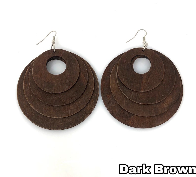 Layered Wood Earrings, Big Wooden Earrings, Huge Earrings, Big Wood Earrings, Brown Earrings Brown Wooden Earrings Multi Layer Wood earrings Dark Brown