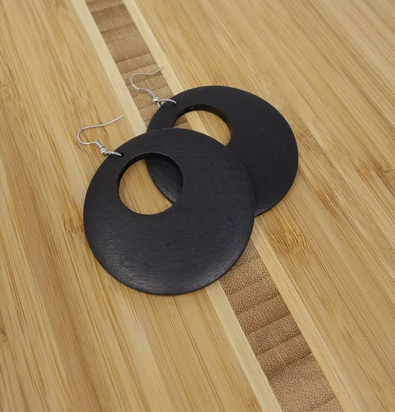 Black Earrings Black Wooden Earrings Black Wood Earrings Etsy