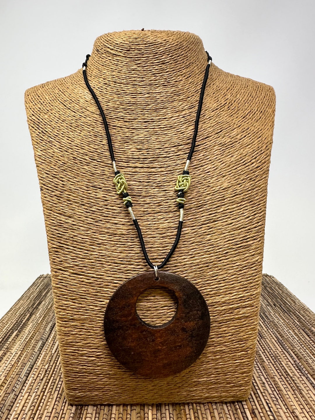 Circle Pendant Necklace, Brown Circle Necklace, Wood Circle Pendant
