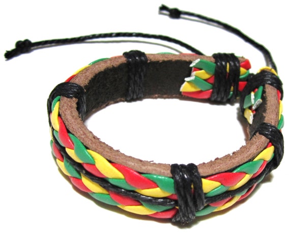 Rasta Bracelet Leather Bracelet Braided Bracelet Jamaican | Etsy