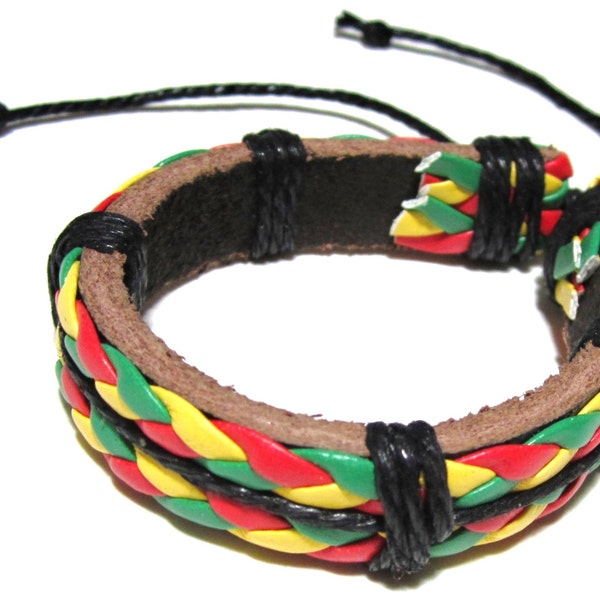 Rasta Bracelet Leather Bracelet Braided Bracelet Jamaican Bracelet Reggae Roots Bracelet Rastafari Bracelet African Bracelet Rasta Jewelry