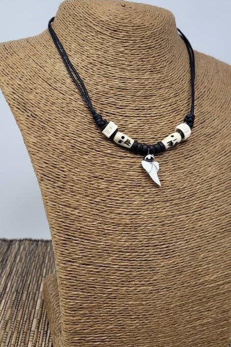 Shark Tooth Necklace Black Cord Shark Teeth Necklace | Etsy