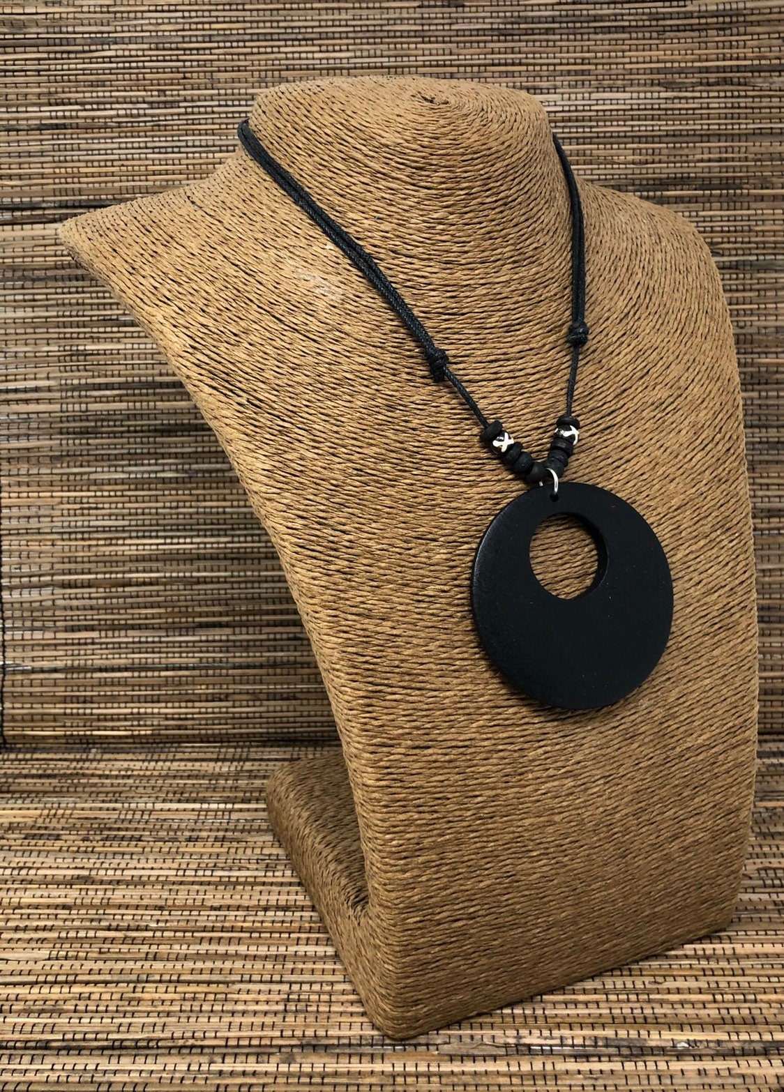 Circle Pendant Necklace Black Circle Necklace Wood Circle Etsy