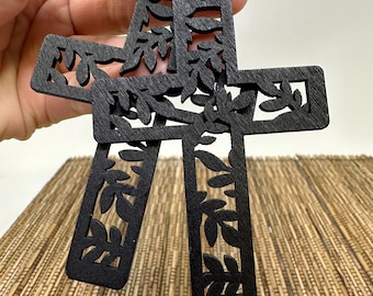 Cross Earrings Black, Cross Earrings Dangle, Huge Cross Earrings, Big Cross Earrings Women, Earrings Cross, Wood Cross Olive Leaf Earrings