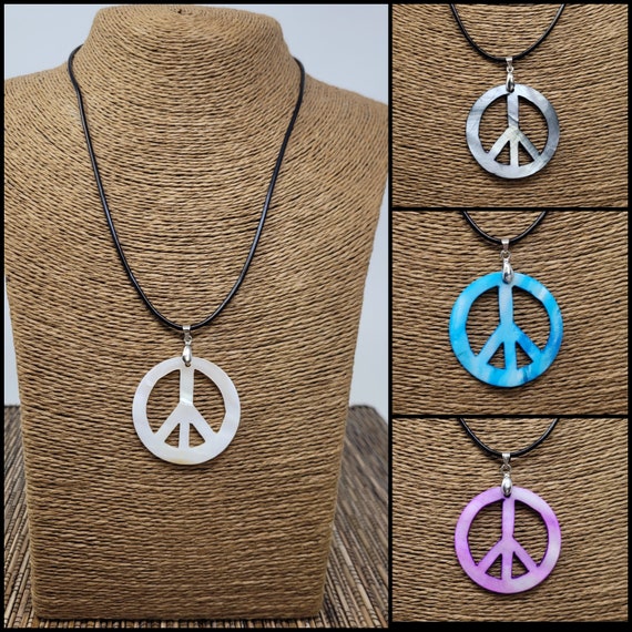 2pcs Men's Hippie Peace Sign Leather Cord Necklace Stainless Steel Pendant  Set | eBay