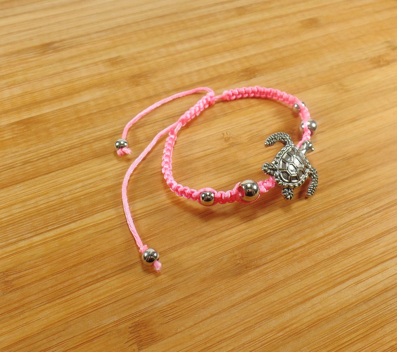 Pink Turtle Bracelet Turtle Macrame Bracelet Pink Braided Bracelet