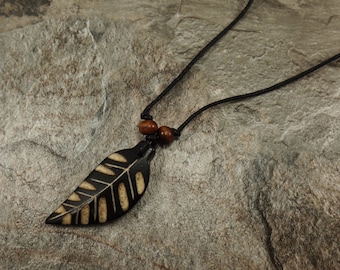 Black Leaf Necklace - Black Leaf Pendant With Adjustable Black Cord - Black Leaf Jewelry