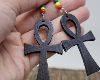 Ankh Earrings, Egyptian Cross Earrings, Egypt Earrings, Ankh Jewelry, Wooden Earring, Wood Earrings, Egyptian Brown Ankh Cross Earrings