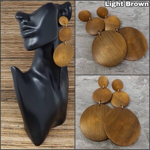 Brown Earrings Brown Wooden Earrings Brown Wood Earrings Brown Dangle Brown Circle Earrings Rasta Earrings Ethnic Earrings Brown image 2