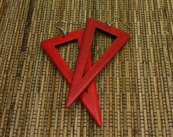 Red Earrings - Red Wooden Earrings - Red Wood Earrings - Dangle Earrings - Red Triangle Earrings-Geometric Earrings -Ethnic Earrings
