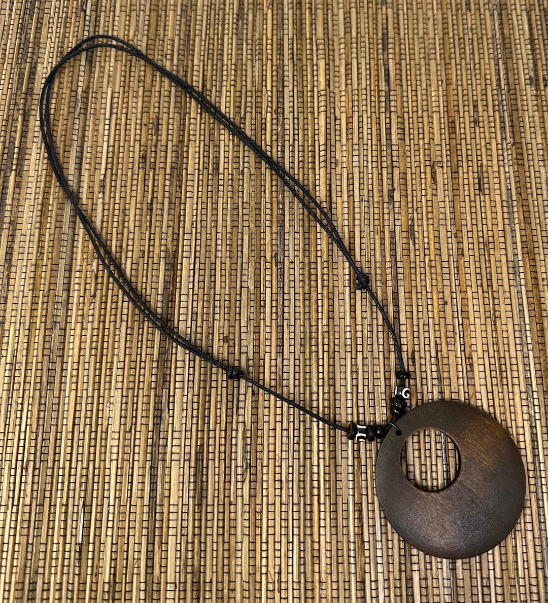 Circle Pendant Necklace, Brown Circle Necklace, Wood Circle Pendant