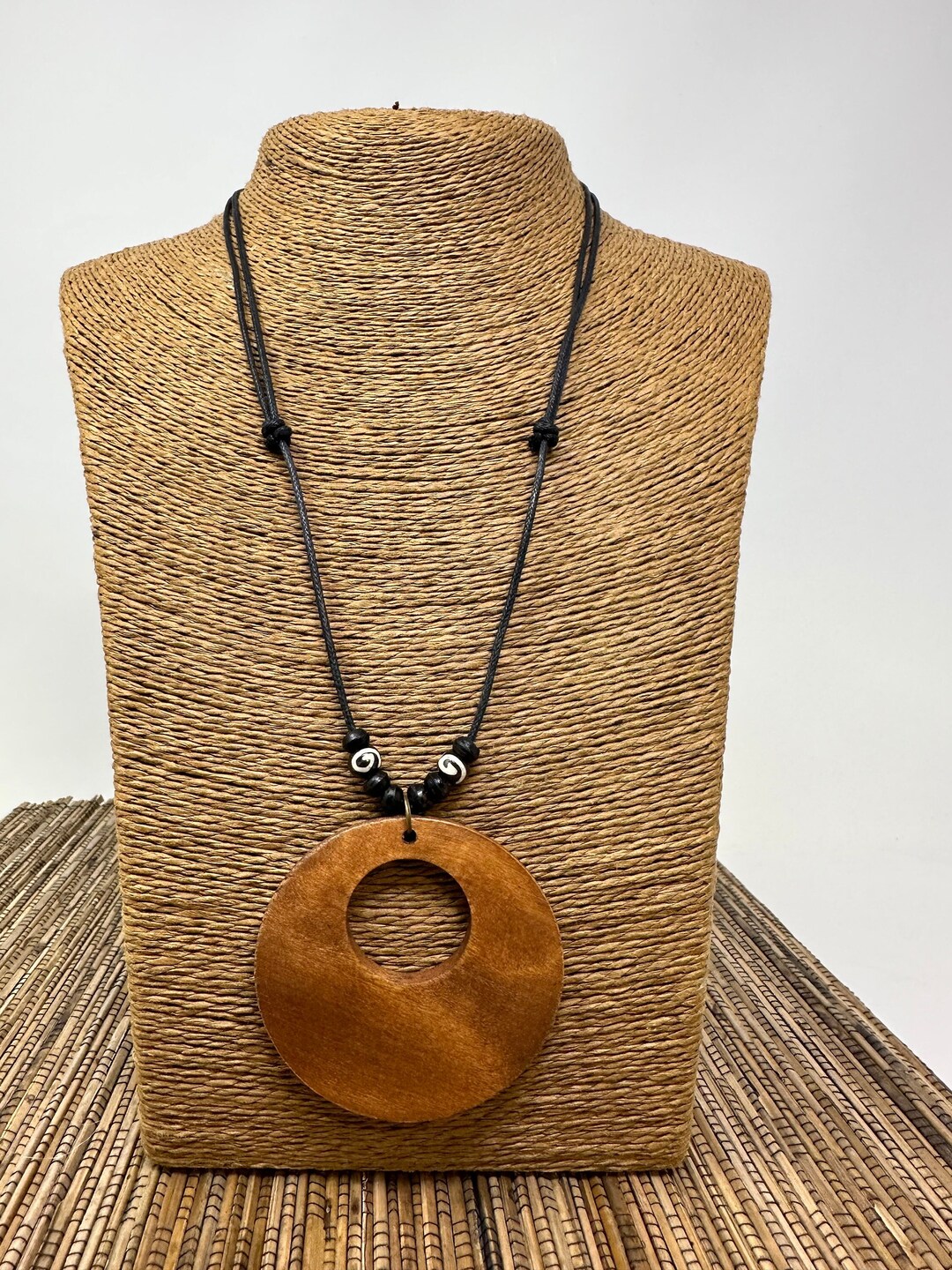 Circle Pendant Necklace, Brown Circle Necklace, Wood Circle Pendant