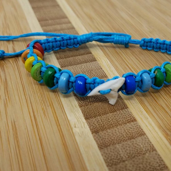 Blue Shark Tooth Hemp Bracelet Anklet  Shark Teeth Bracelet Anklet Blue Bracelet Handmade Hemp Bracelet Rainbow Bracelet Wooden Beads Hawaii